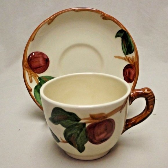 Franciscan Set of 3 Hand Painted Apple Flat Cups & Saucers Made in the USA - Picture 7 of 14